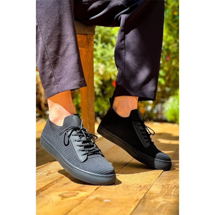 Kb-110  Kuback Siyah Triko Siyah Yüksek Taban Bağcıklı Günlük Erkek Ayakkabı