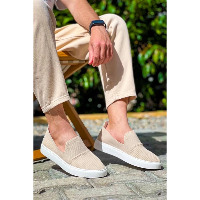 Kb-114  Kuback  Bej Triko Yüksek Taban Bağcıksız Günlük Erkek Ayakkabı