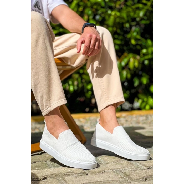 Kb-114  Kuback Beyaz Triko Yüksek Taban Bağcıksız Günlük Erkek Ayakkabı