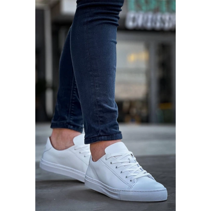 Kb-122  Kuback Beyaz Cilt Yüksek Taban Bağcıklı Günlük Erkek Ayakkabı