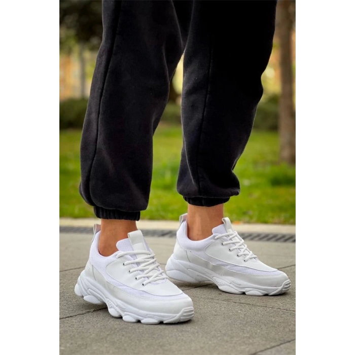 Kb-707  Kuback  Beyaz Cilt Yüksek Taban Bağcıklı Günlük Erkek Ayakkabı