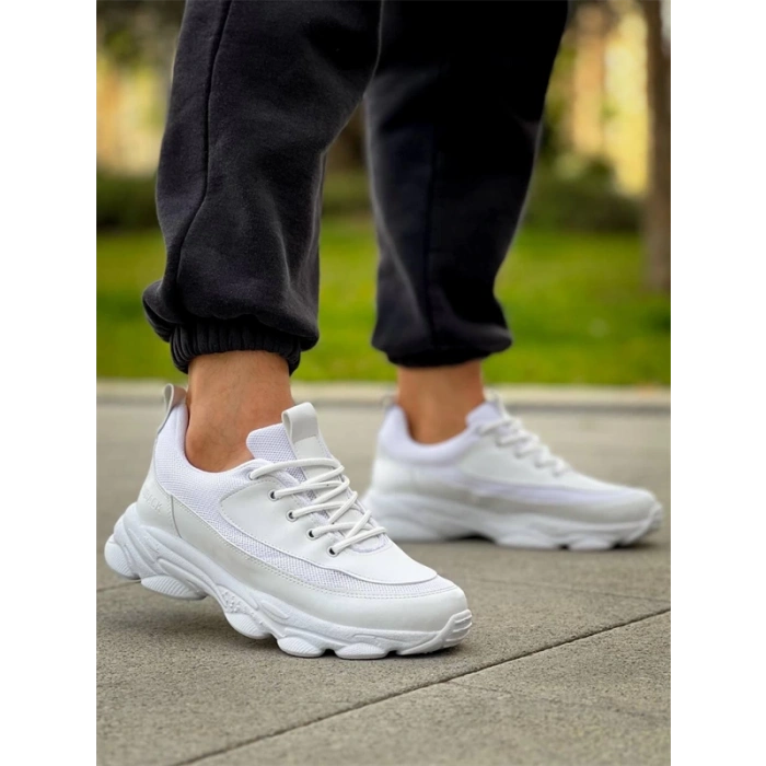 Kb-707  Kuback  Beyaz Cilt Yüksek Taban Bağcıklı Günlük Erkek Ayakkabı