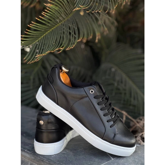 Kb-Bx1  Kuback Siyah Cilt Yüksek Beyaz Taban Günlük Erkek Ayakkabı