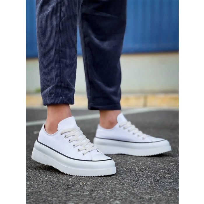 Kb-Cx-3 Kuback Kısa Beyaz Keten Beyaz Yüksek Taban Spor Ayakkabı