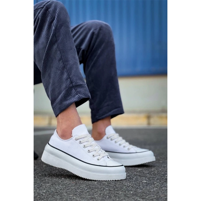 Kb-Cx-3 Kuback Kısa Beyaz Keten Beyaz Yüksek Taban Spor Ayakkabı