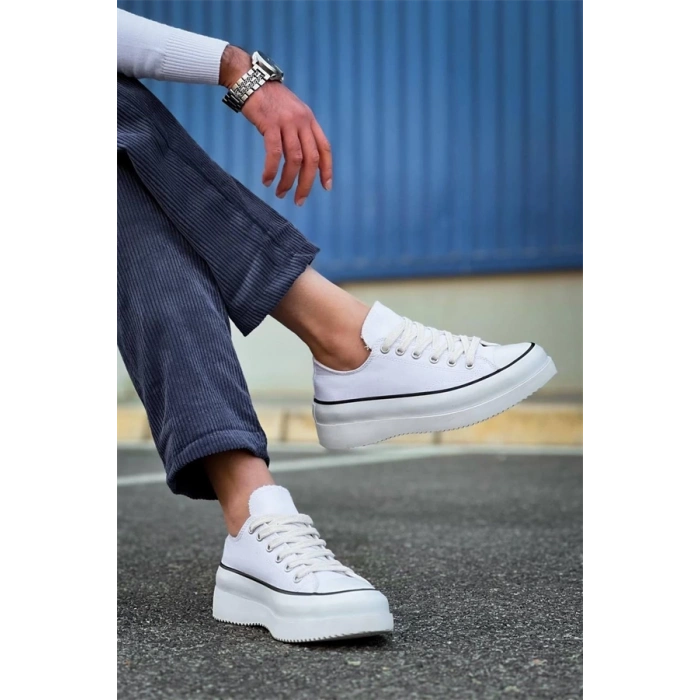 Kb-Cx-3 Kuback Kısa Beyaz Keten Beyaz Yüksek Taban Spor Ayakkabı