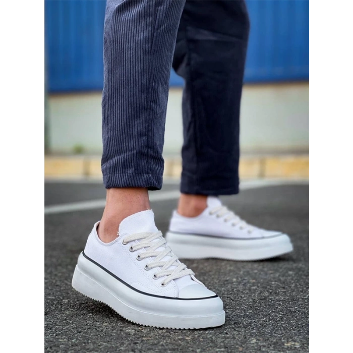 Kb-Cx-3 Kuback Kısa Beyaz Keten Beyaz Yüksek Taban Spor Ayakkabı