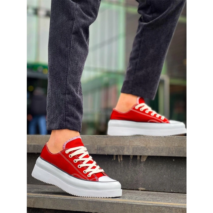 KB-CX-3 Kuback Kısa Bordo Keten Beyaz Yüksek Taban Spor Ayakkabı