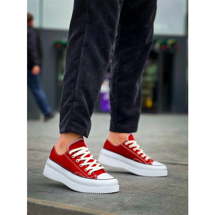 KB-CX-3 Kuback Kısa Bordo Keten Beyaz Yüksek Taban Spor Ayakkabı