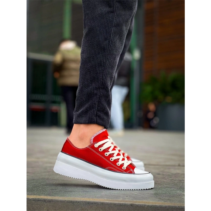 KB-CX-3 Kuback Kısa Bordo Keten Beyaz Yüksek Taban Spor Ayakkabı