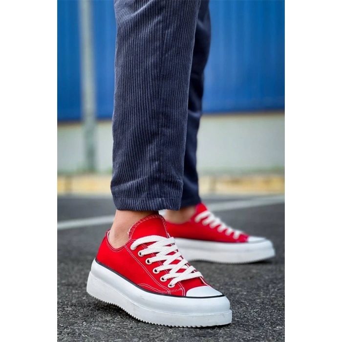 Kb-Cx-3 Kuback Kısa Kırmızı Keten Beyaz Yüksek Taban Spor Ayakkabı