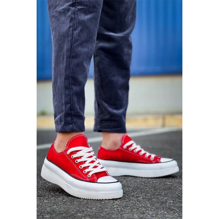 Kb-Cx-3 Kuback Kısa Kırmızı Keten Beyaz Yüksek Taban Spor Ayakkabı