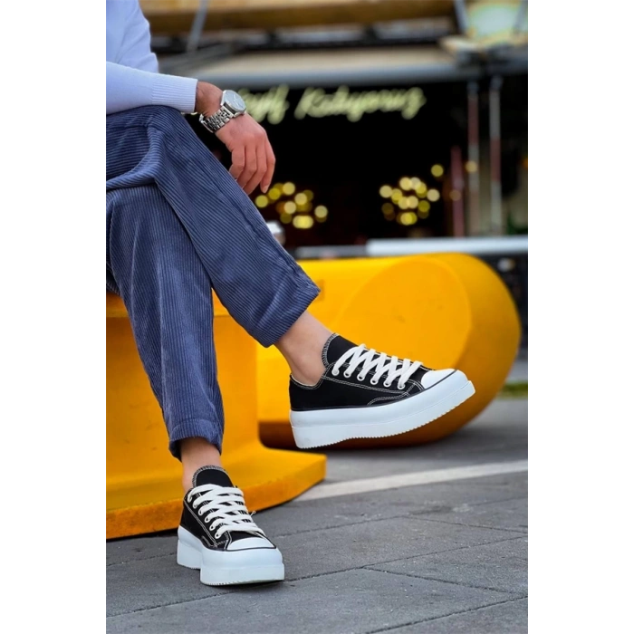 Kb-Cx-3 Kuback Kısa Siyah Keten Beyaz Yüksek Taban Spor Ayakkabı