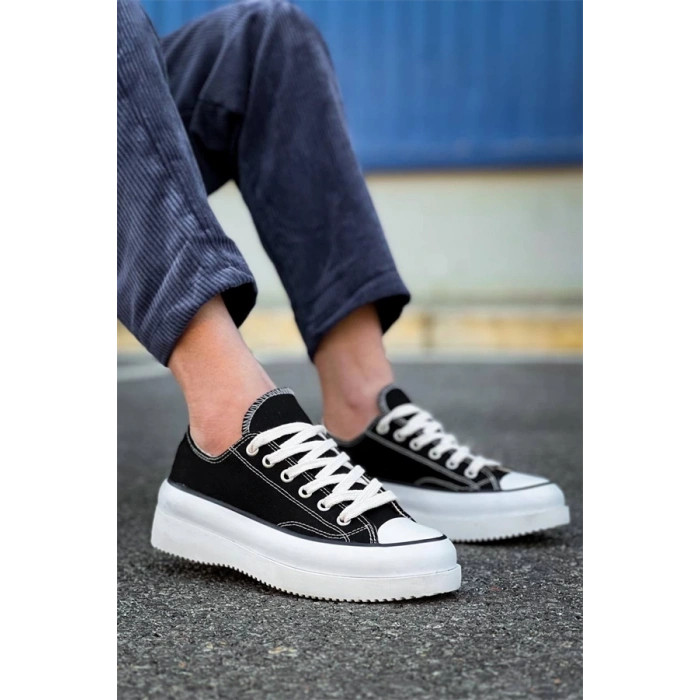 Kb-Cx-3 Kuback Kısa Siyah Keten Beyaz Yüksek Taban Spor Ayakkabı