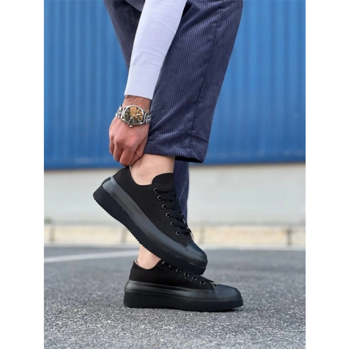 Kb-Cx-3 Kuback Kısa Siyah Keten Siyah Yüksek Taban Spor Ayakkabı