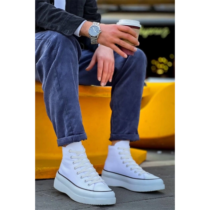 Kb-Cx-3 Kuback Uzun Beyaz Keten Beyaz Yüksek Taban Spor Ayakkabı