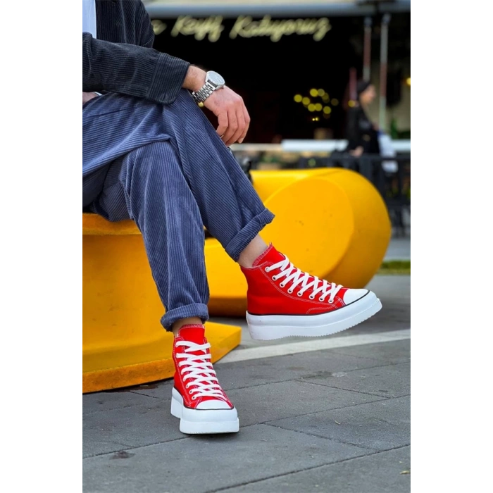 Kb-Cx-3 Kuback Uzun Kırmızı Keten Beyaz Yüksek Taban Spor Ayakkabı