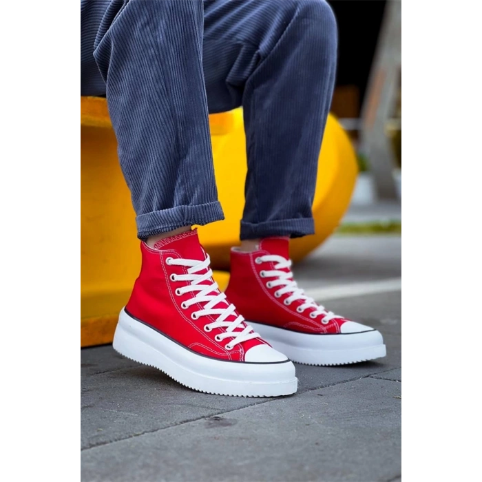 Kb-Cx-3 Kuback Uzun Kırmızı Keten Beyaz Yüksek Taban Spor Ayakkabı