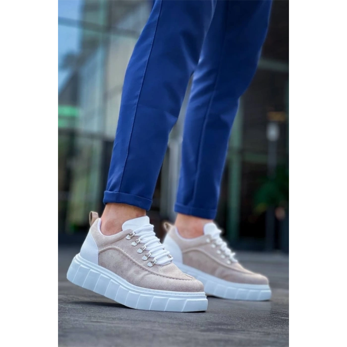 KB-X10 Kuback Bej Süet Beyaz Yüksek Taban Günlük Spor Ayakkabı