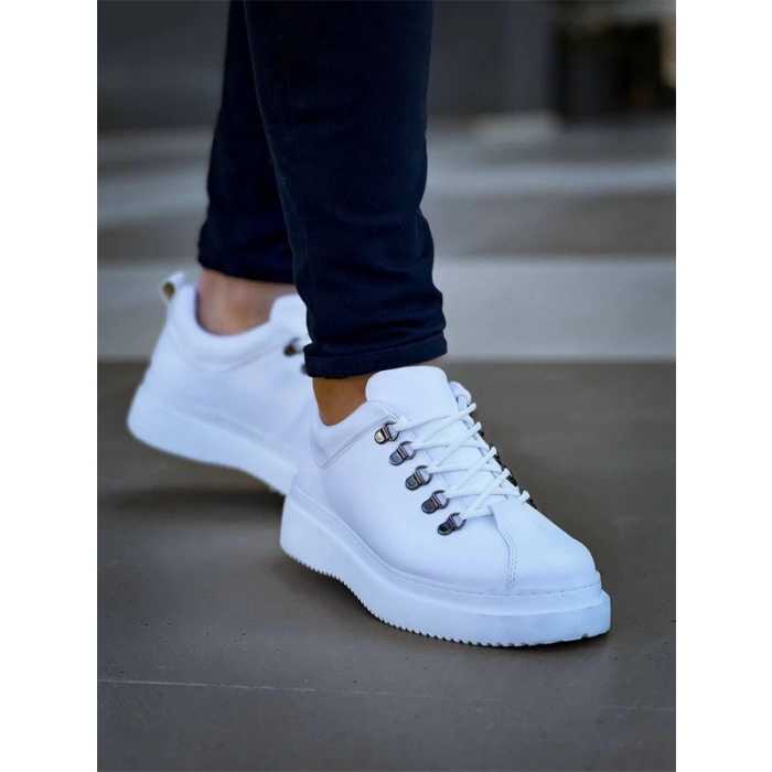 Kb-X4  Kuback Beyaz Cilt Yüksek Taban Bağcıklı Günlük Erkek Ayakkabı