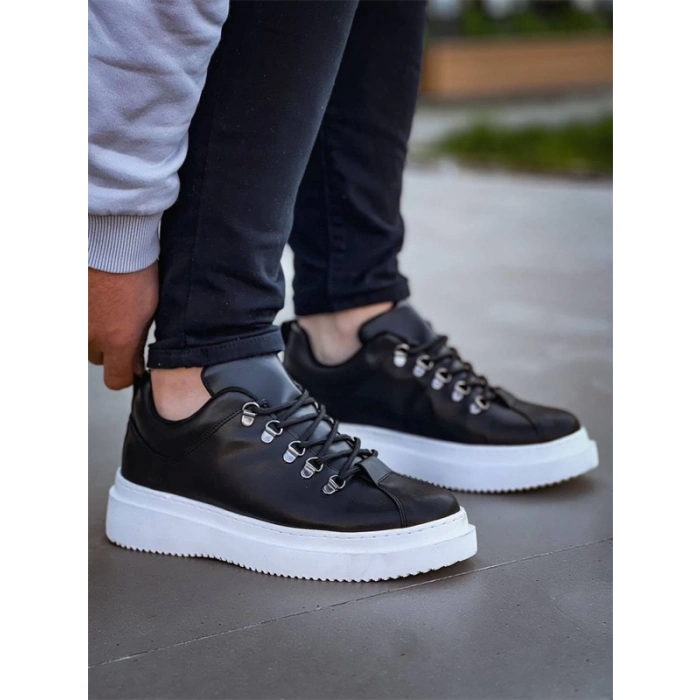 Kb-X4  Kuback Siyah Cilt Yüksek Taban Bağcıklı Günlük Erkek Ayakkabı