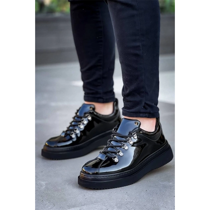 Kb-X4  Kuback Siyah Rugan Siyah Yüksek Taban Bağcıklı Günlük Erkek Ayakkabı