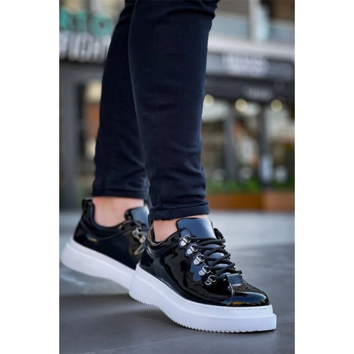 Kb-X4  Kuback Siyah Rugan Yüksek Taban Bağcıklı Günlük Erkek Ayakkabı