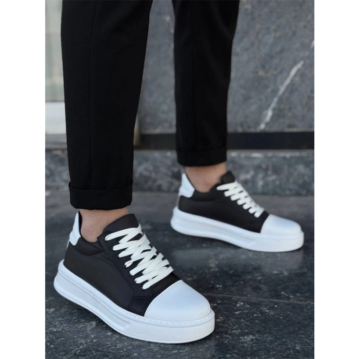 Kb-X46 Kuback Siyah Beyaz Yüksek Beyaz Taban Günlük Spor Ayakkabı