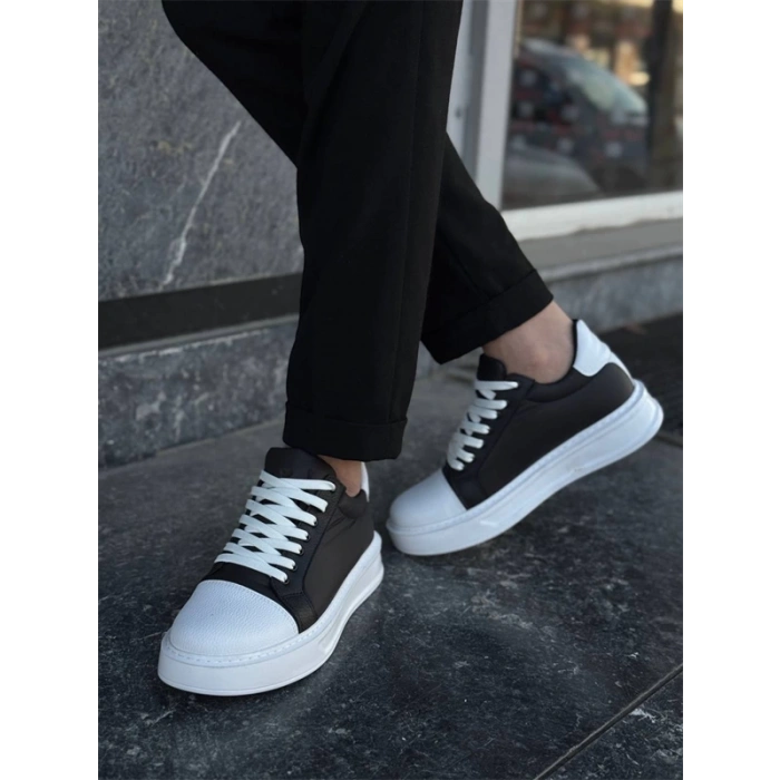 Kb-X46 Kuback Siyah Beyaz Yüksek Beyaz Taban Günlük Spor Ayakkabı