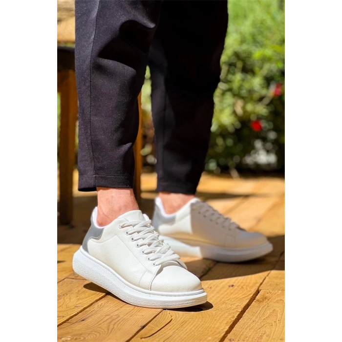 Kb-X500  Kuback Beyaz Gümüş Yüksek Taban Bağcıklı Günlük Erkek Ayakkabı