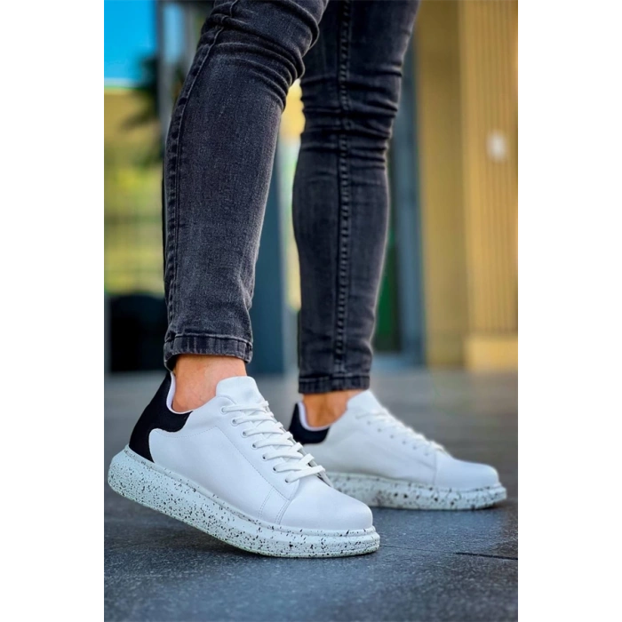 Kb-X500  Kuback Beyaz Siyah  Yüksek Taban Bağcıklı Günlük Erkek Ayakkabı