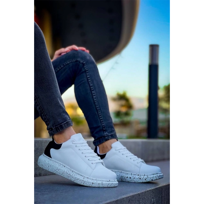 Kb-X500  Kuback Beyaz Siyah  Yüksek Taban Bağcıklı Günlük Erkek Ayakkabı