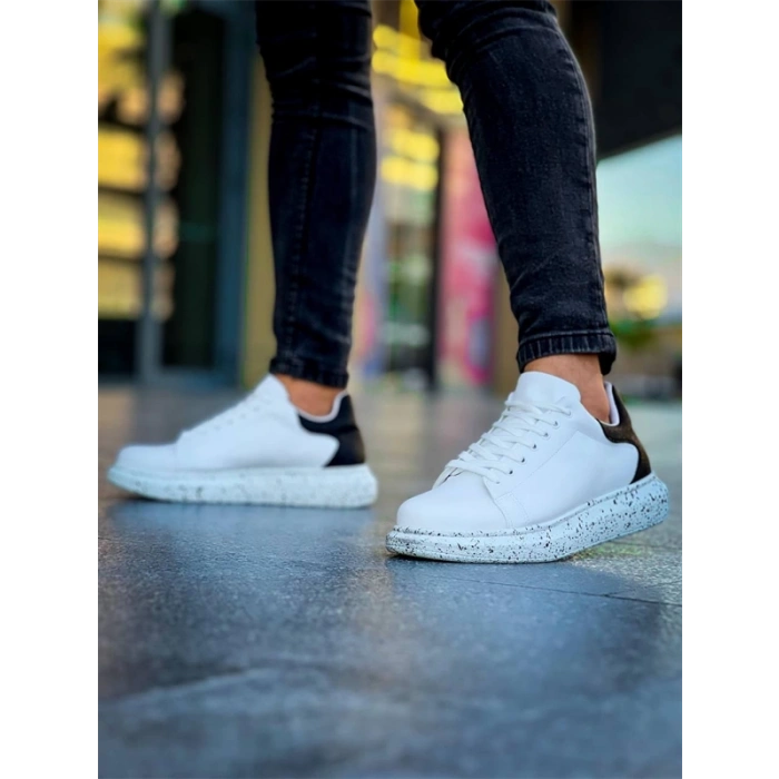 Kb-X500  Kuback Beyaz Siyah  Yüksek Taban Bağcıklı Günlük Erkek Ayakkabı