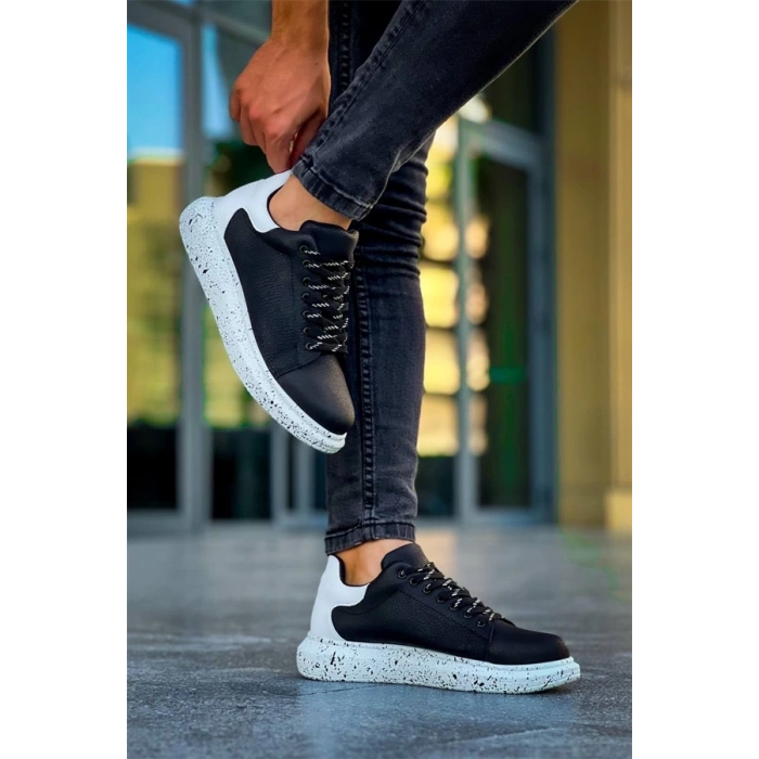 Kb-X500  Kuback Siyah Beyaz Yüksek Taban Bağcıklı Günlük Erkek Ayakkabı