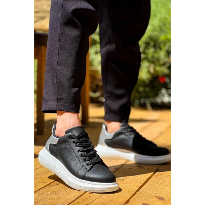 Kb-X500  Kuback  Siyah Gümüş Yüksek Taban Bağcıklı Günlük Erkek Ayakkabı