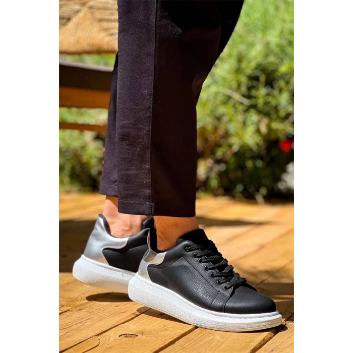 Kb-X500  Kuback  Siyah Gümüş Yüksek Taban Bağcıklı Günlük Erkek Ayakkabı