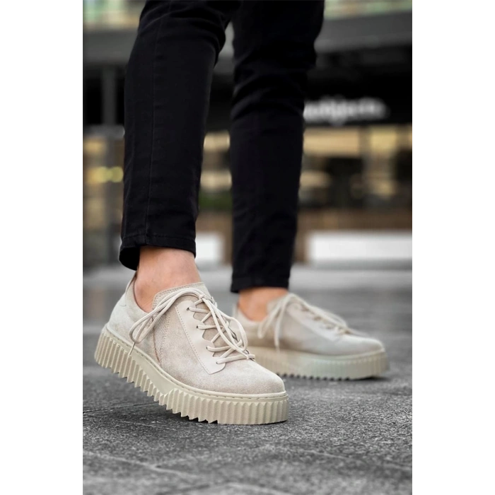 Kb-X502  Kuback Bej Süet Yüksek Bej Taban Bağcık Detaylı Lastikli Günlük Erkek Ayakkabı