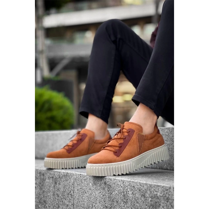 Kb-X502  Kuback Taba Süet Yüksek Bej Taban Bağcık Detaylı Lastikli Günlük Erkek Ayakkabı