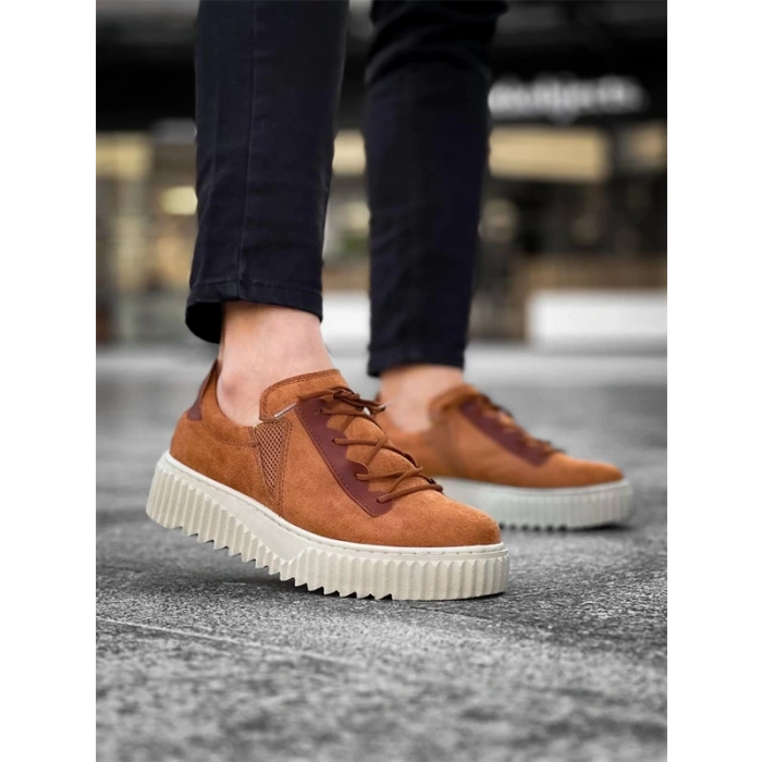 Kb-X502  Kuback Taba Süet Yüksek Bej Taban Bağcık Detaylı Lastikli Günlük Erkek Ayakkabı