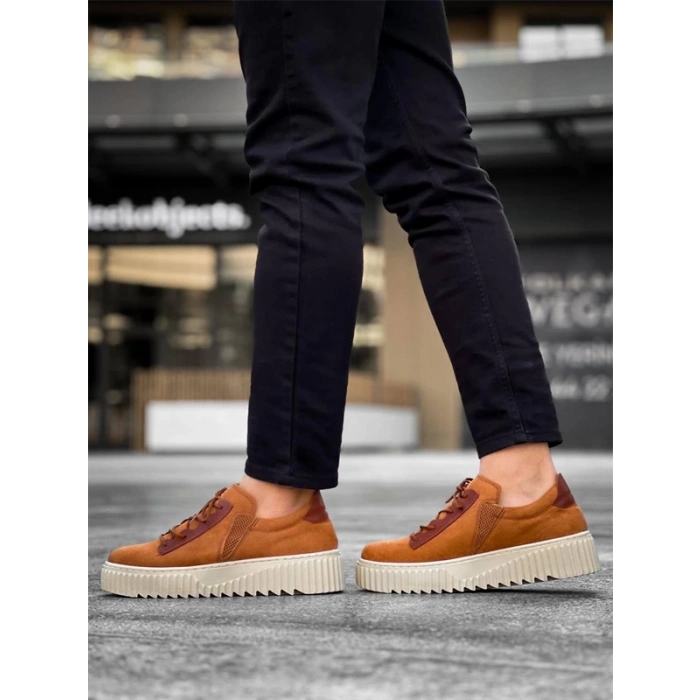 Kb-X502  Kuback Taba Süet Yüksek Bej Taban Bağcık Detaylı Lastikli Günlük Erkek Ayakkabı