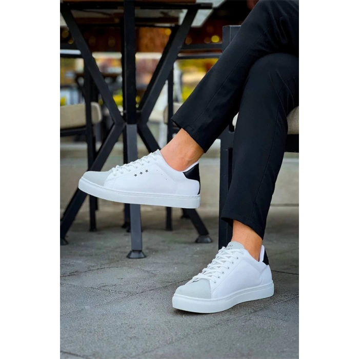 Kb-X7  Kuback Beyaz Siyah Yüksek Taban Bağcıklı Günlük Erkek Ayakkabı