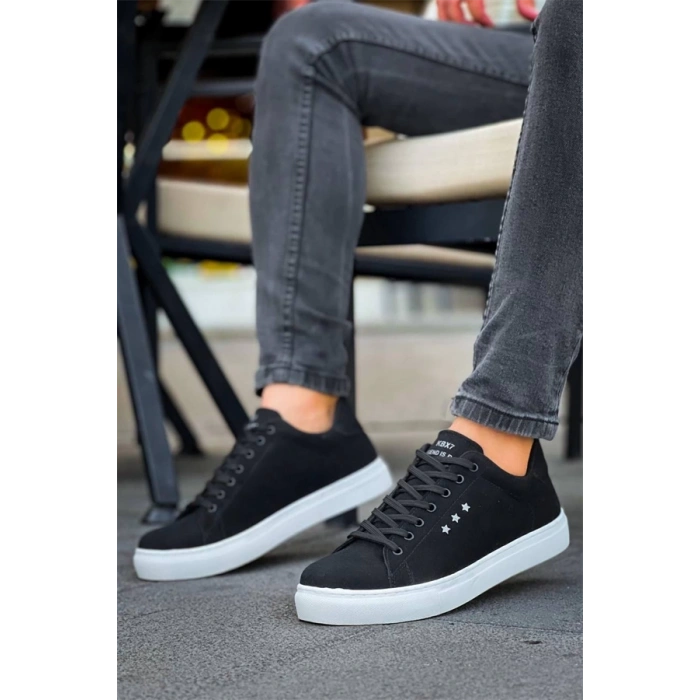 Kb-X7  Kuback Siyah Süet Yüksek Beyaz Taban Bağcıklı Günlük Erkek Ayakkabı