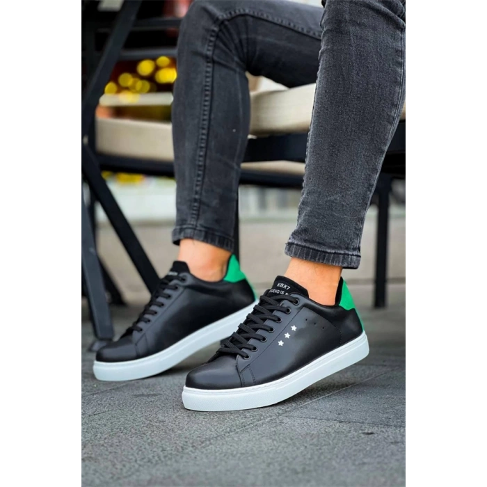 Kb-X7  Kuback Siyah Yeşil Yüksek Beyaz Taban Bağcıklı Günlük Erkek Ayakkabı