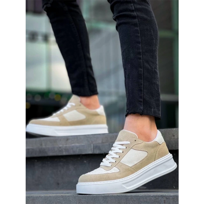 KB-X8 Kuback Bej Keten Süet Yüksek Taban Günlük Spor Ayakkabı
