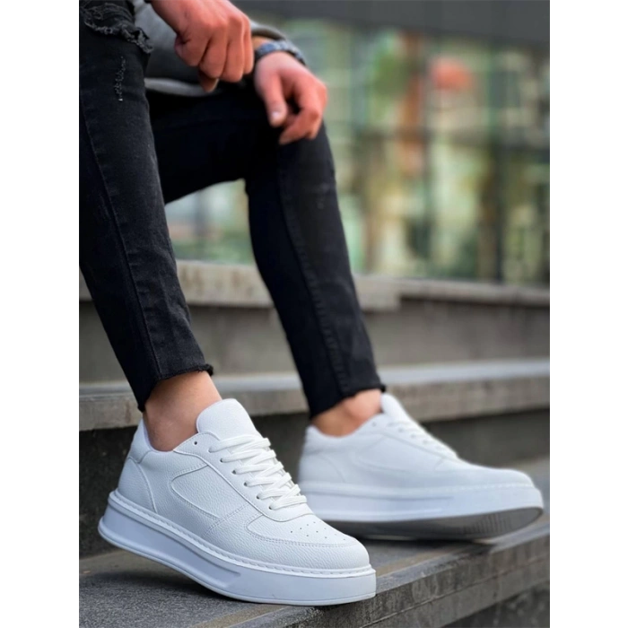 KB-X8 Kuback Beyaz Cilt Beyaz Yüksek Taban Günlük Spor Ayakkabı