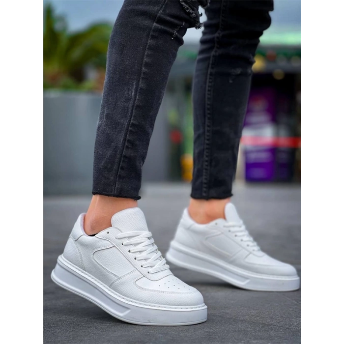 KB-X8 Kuback Beyaz Cilt Beyaz Yüksek Taban Günlük Spor Ayakkabı