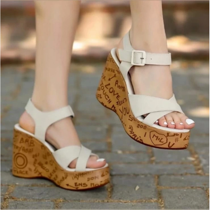 Kenja Bej Cilt Dolgu Topuk Sandalet