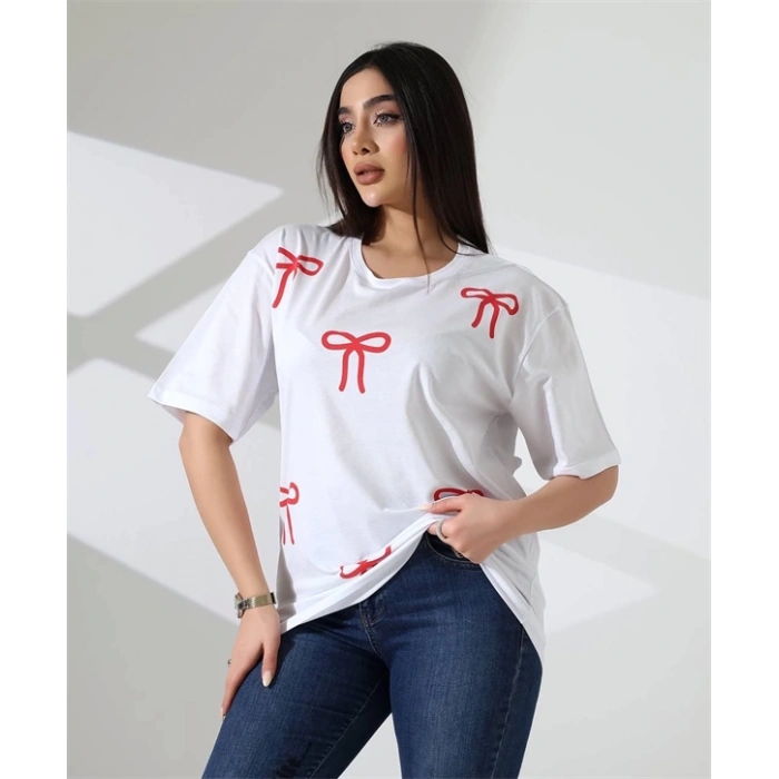 Kurdele Baskılı Kadın T-Shirt