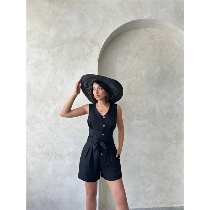 Kuşaklı şortlu tulum