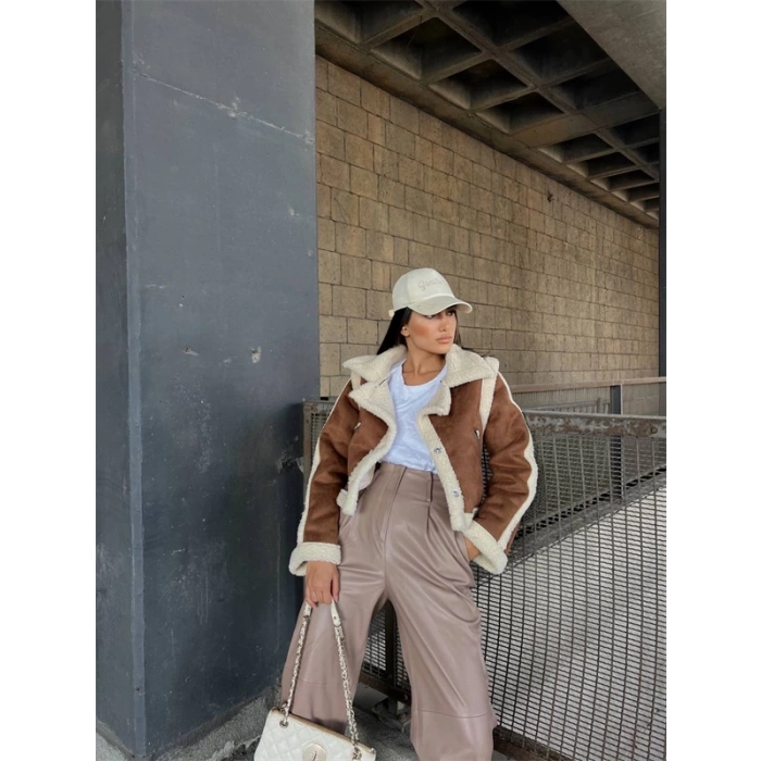 Kuzu Yumoş Kaplama Tak Çıkar Kol Crop Nubuk Kaban